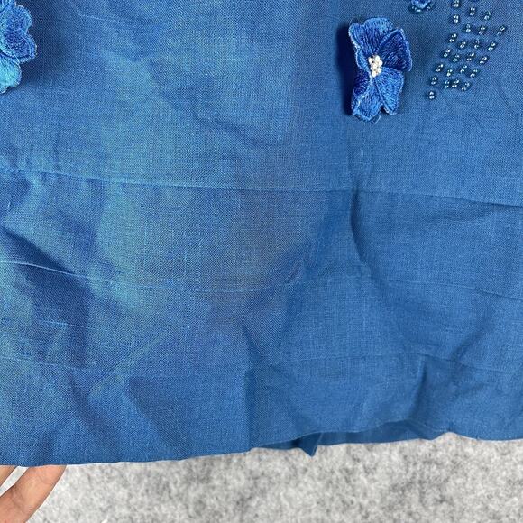Vintage Bellino Paris Mode Top Womens 14 Blue Ramie Embroidered Beaded Applique - Picture 4 of 14